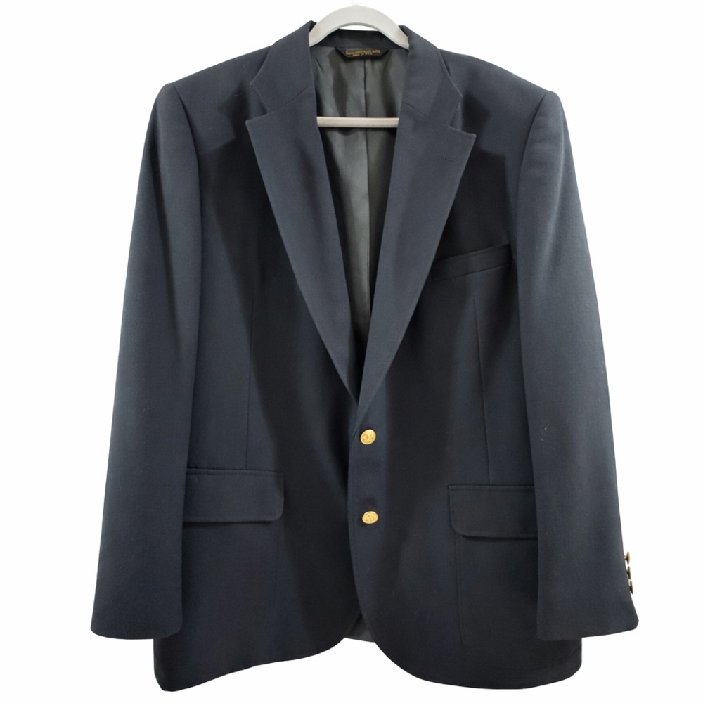 Adams Row Vintage Navy Brass Button Blazer Mens 50R Wool Prep Club USA